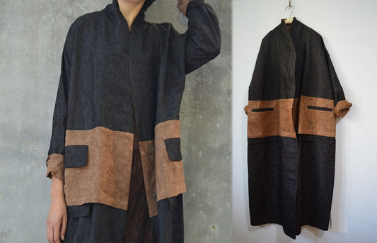 edoa Reversible Double Layer Mud Silk Linen blend Coat 