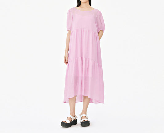 edoa Loose Ramie Rayon blend High Waist Tiered Dress