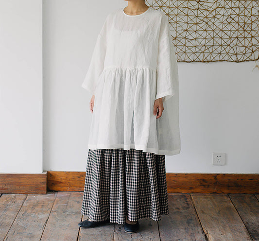 edoa Linen Peplum Blouse with Ruffled Hem