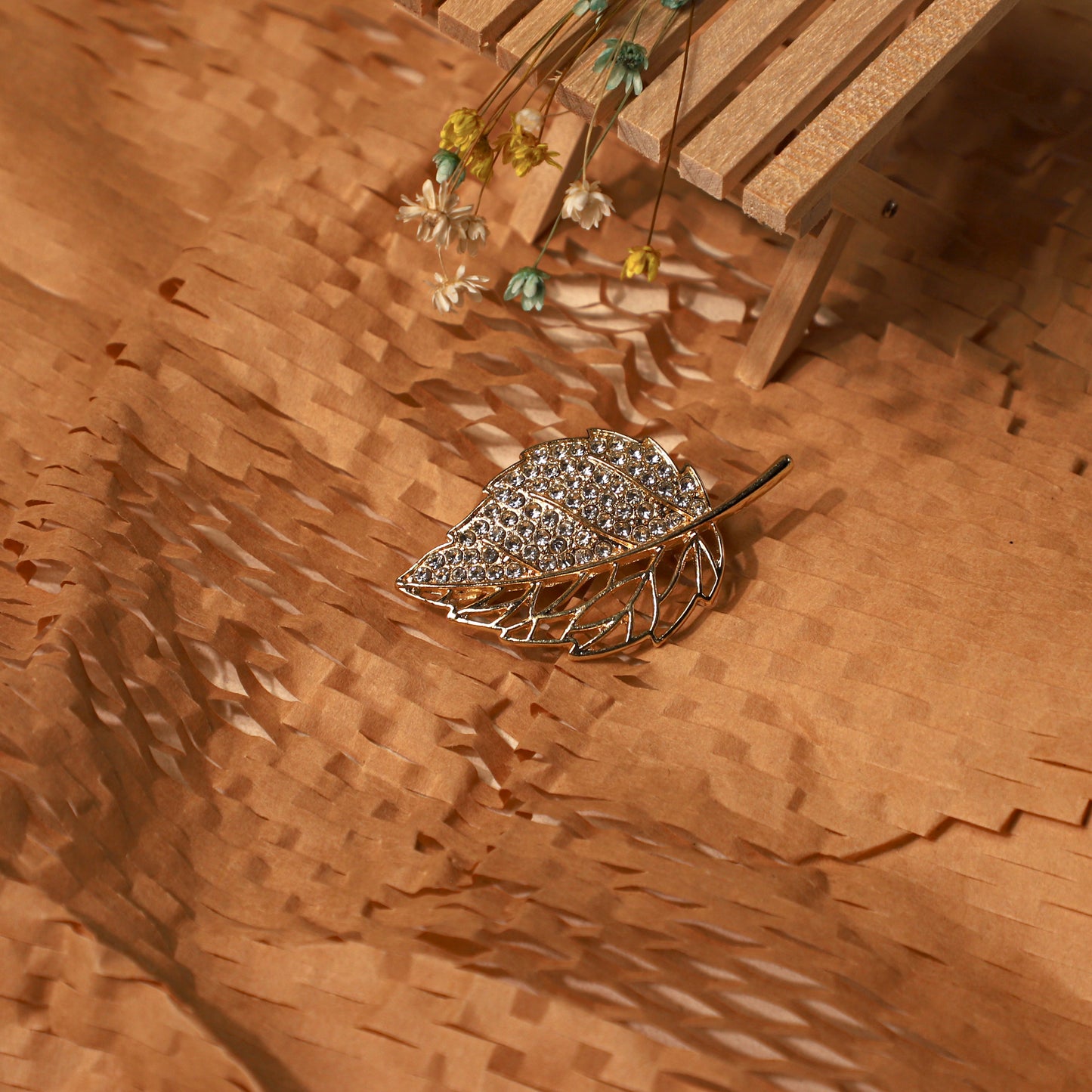 edoa Half-Pave Gold Leaf Brooch