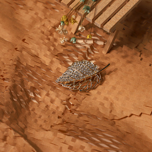 edoa Half-Pave Gold Leaf Brooch