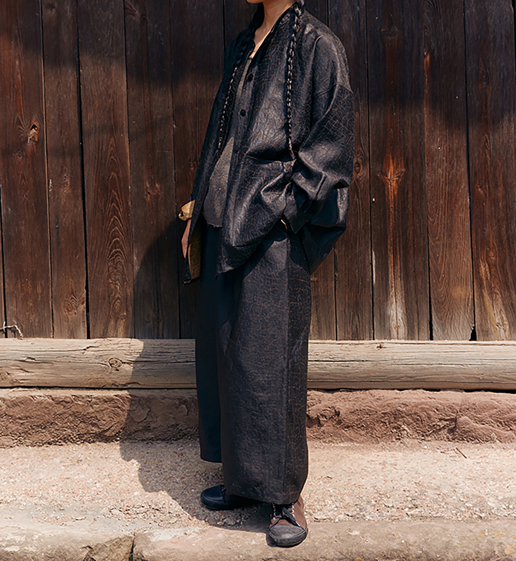 edoa Cracked Mud Silk Wide Leg Pants