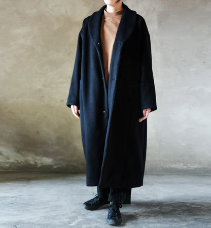 edoa Navy Blue Shawl Collar Wool Coat 