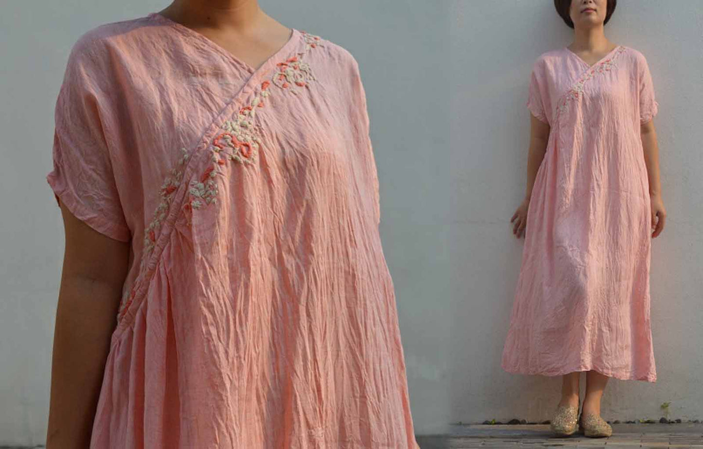 Yarn Dyed Linen Dress with Hand Embroidery dr0050 495