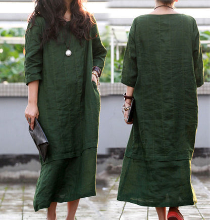 edoa Three Quarters Sleeve Long Dress