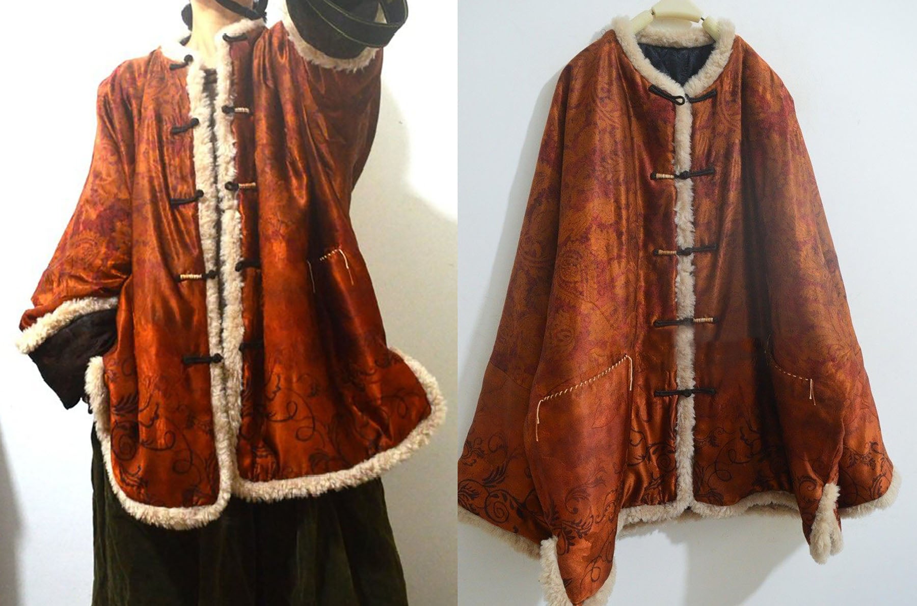 edoa Oversized Printed Mud Silk Charmeuse Padded Coat