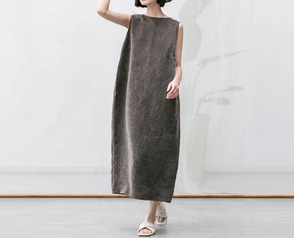 edoa Cracked Mud Silk Sleeveless Coccon Dress