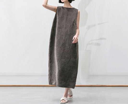 edoa Cracked Mud Silk Sleeveless Coccon Dress
