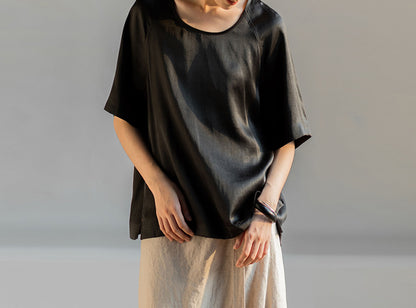 edoa Loose Fitting Mud Silk Crepe Satin Tee
