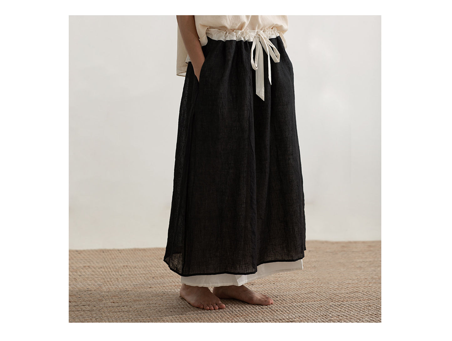 edoa Double Layers Linen Skirt