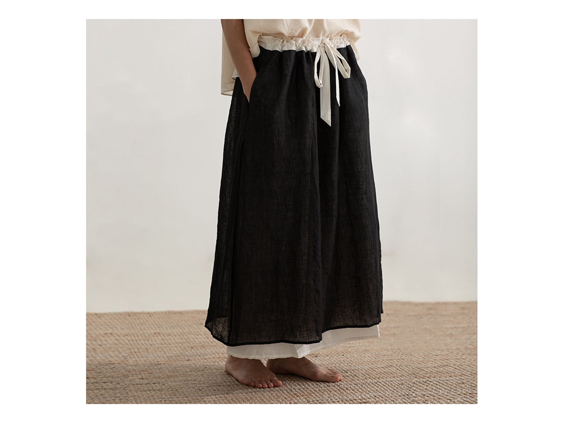 edoa Double Layers Linen Skirt