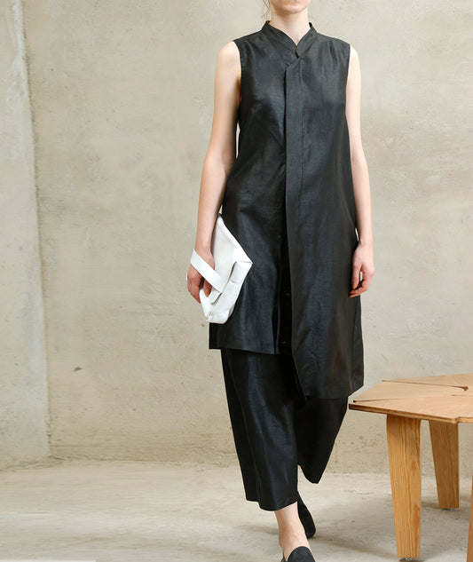 edoa Asymmetrical Mud Silk Qipao