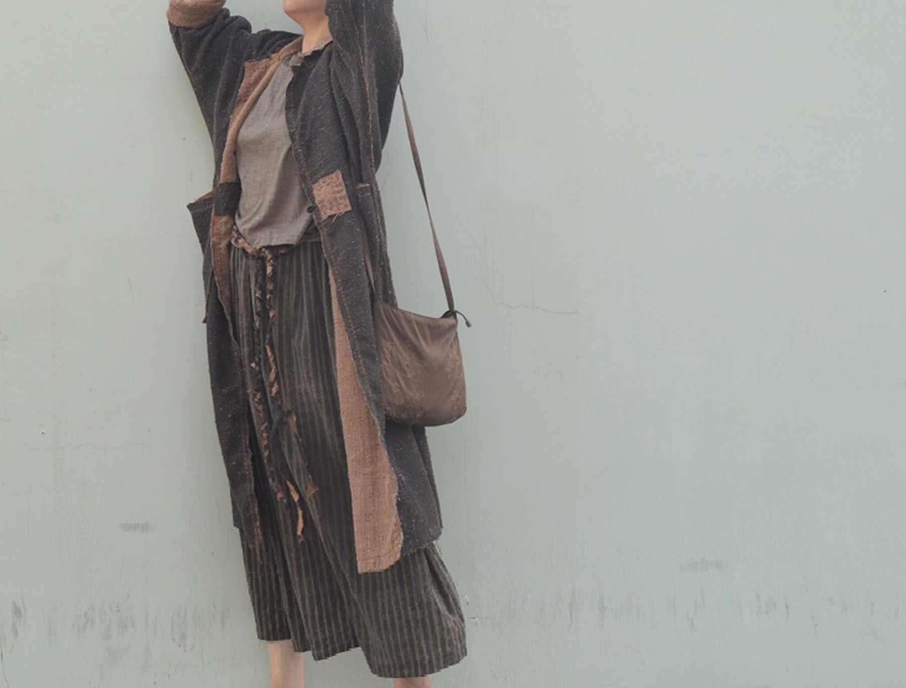 edoa Reversible Distressed Mud Tussah Silk Dust Coat