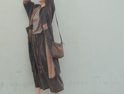 edoa Reversible Distressed Mud Tussah Silk Dust Coat