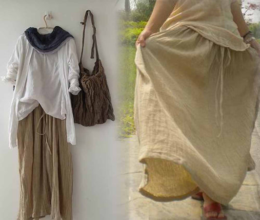 Textured washed linen long skirt
