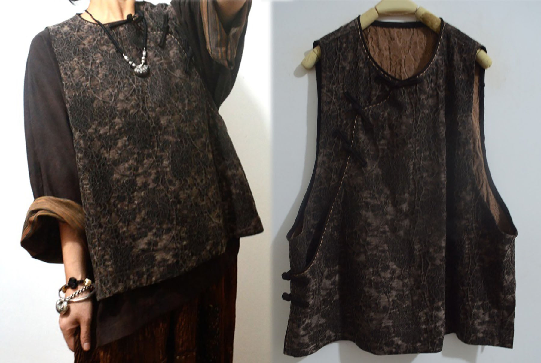 edoa Mud Noil Silk Jacquard Chinese Vest