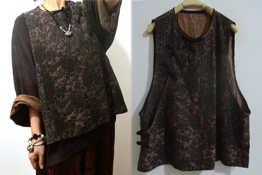 edoa Mud Noil Silk Jacquard Chinese Vest