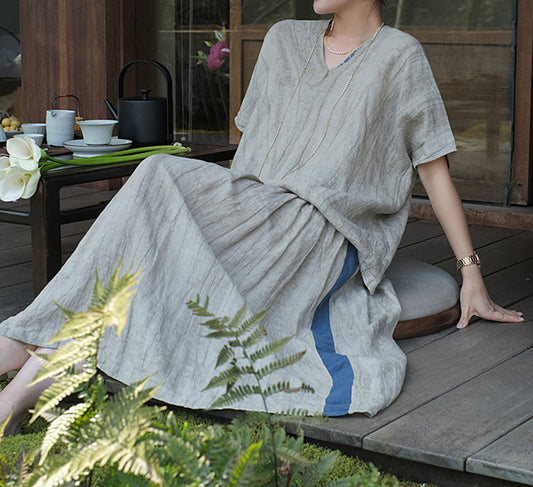 edoa Crinkled Linen Split Neck Tunic