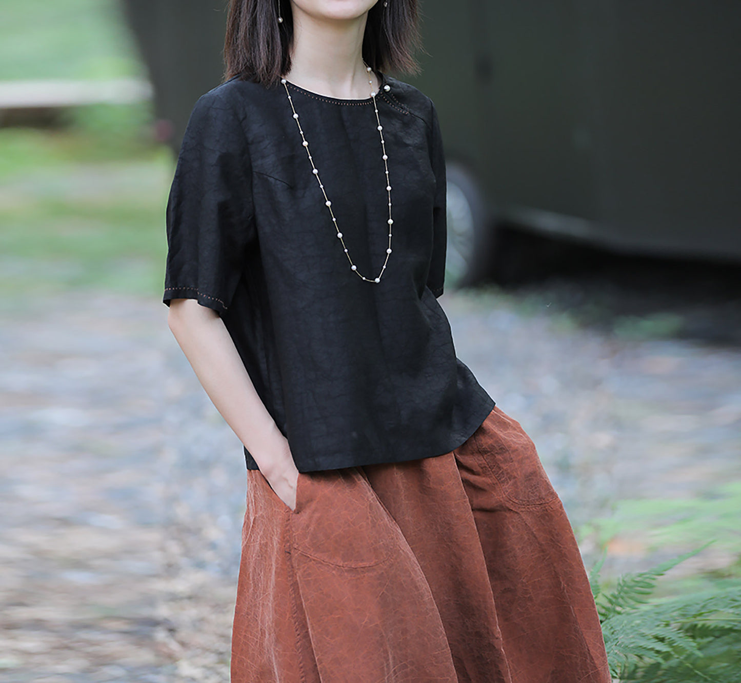 edoa Cracked Mud Silk Top