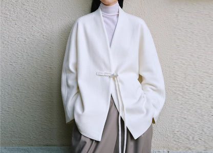 edoa Double Faced Wool Collarless Short Coat
