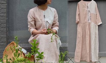 edoa Hemp Linen Patchwork Dress
