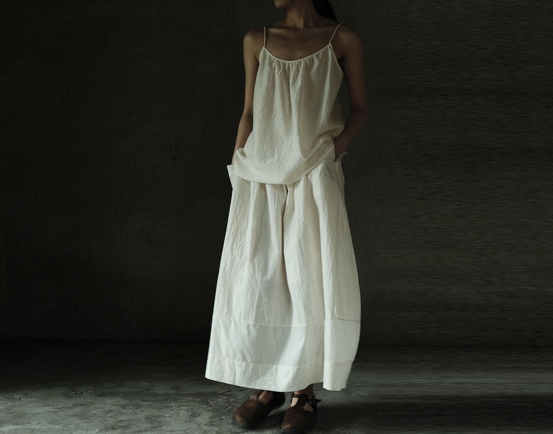 edoa Crinkled Paper Cotton Gathered Lantern Skirt 