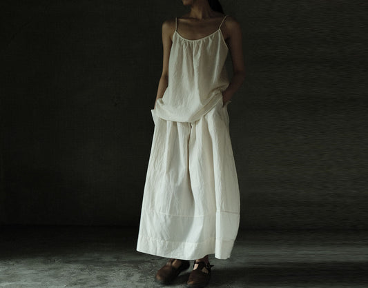 edoa Crinkled Paper Cotton Gathered Lantern Skirt 