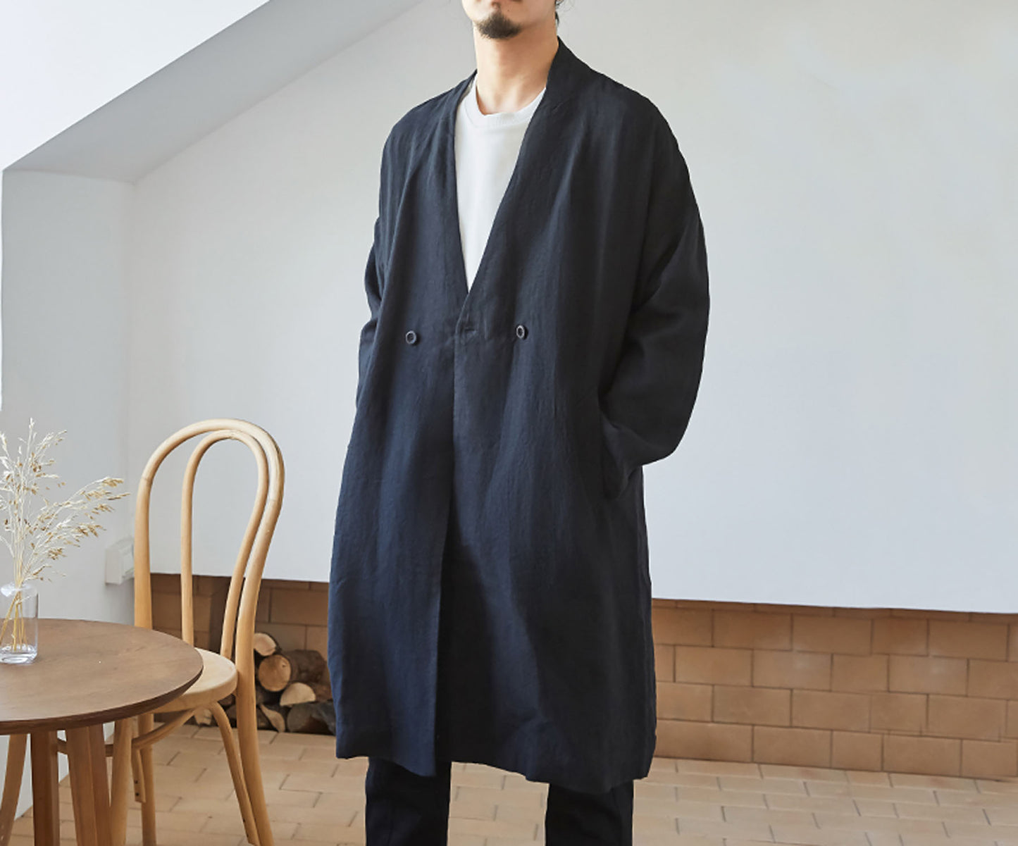 edoa heavy weight washed linen coat