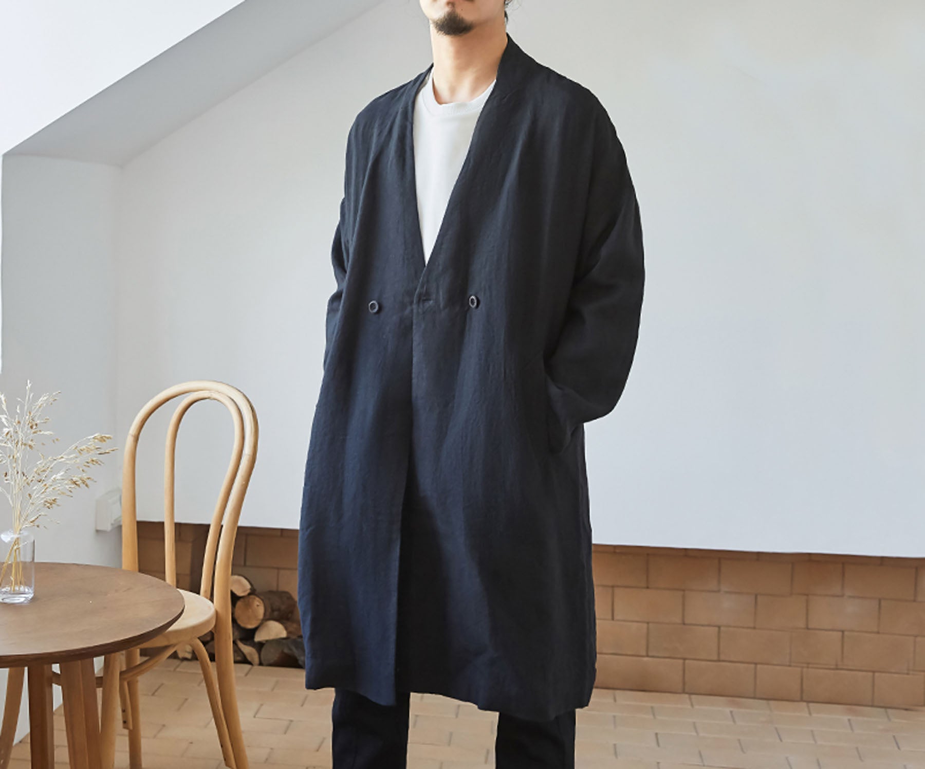 edoa heavy weight washed linen coat