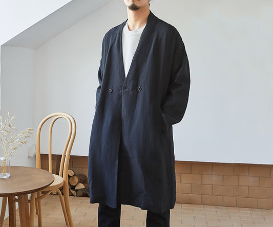 edoa heavy weight washed linen coat