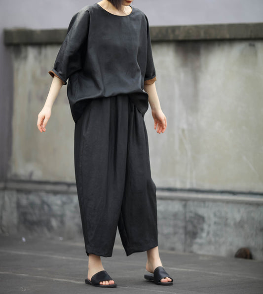 edoa Reversible V-neck Mud Silk Top 