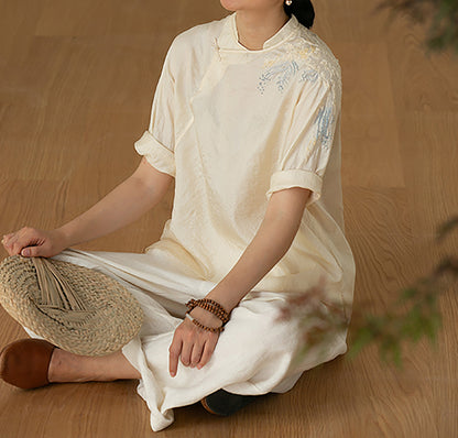 edoa Tussah Silk Hand Embroidery Chinese Blouse