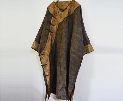 Oversized Mud Silk Linen Blend Jacquard Qipao dr0140 A872