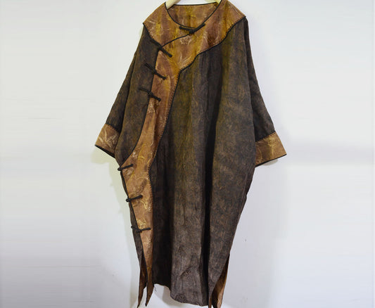 Oversized Mud Silk Linen Blend Jacquard Qipao dr0140 A872