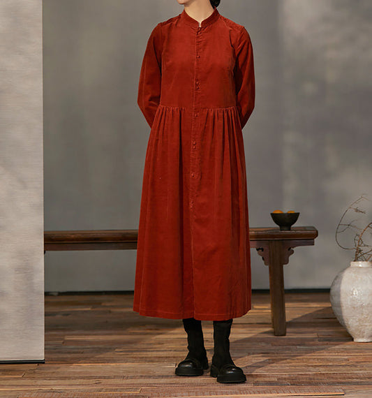 edoa Cotton Corduroy Vintage Inspired Long Dress