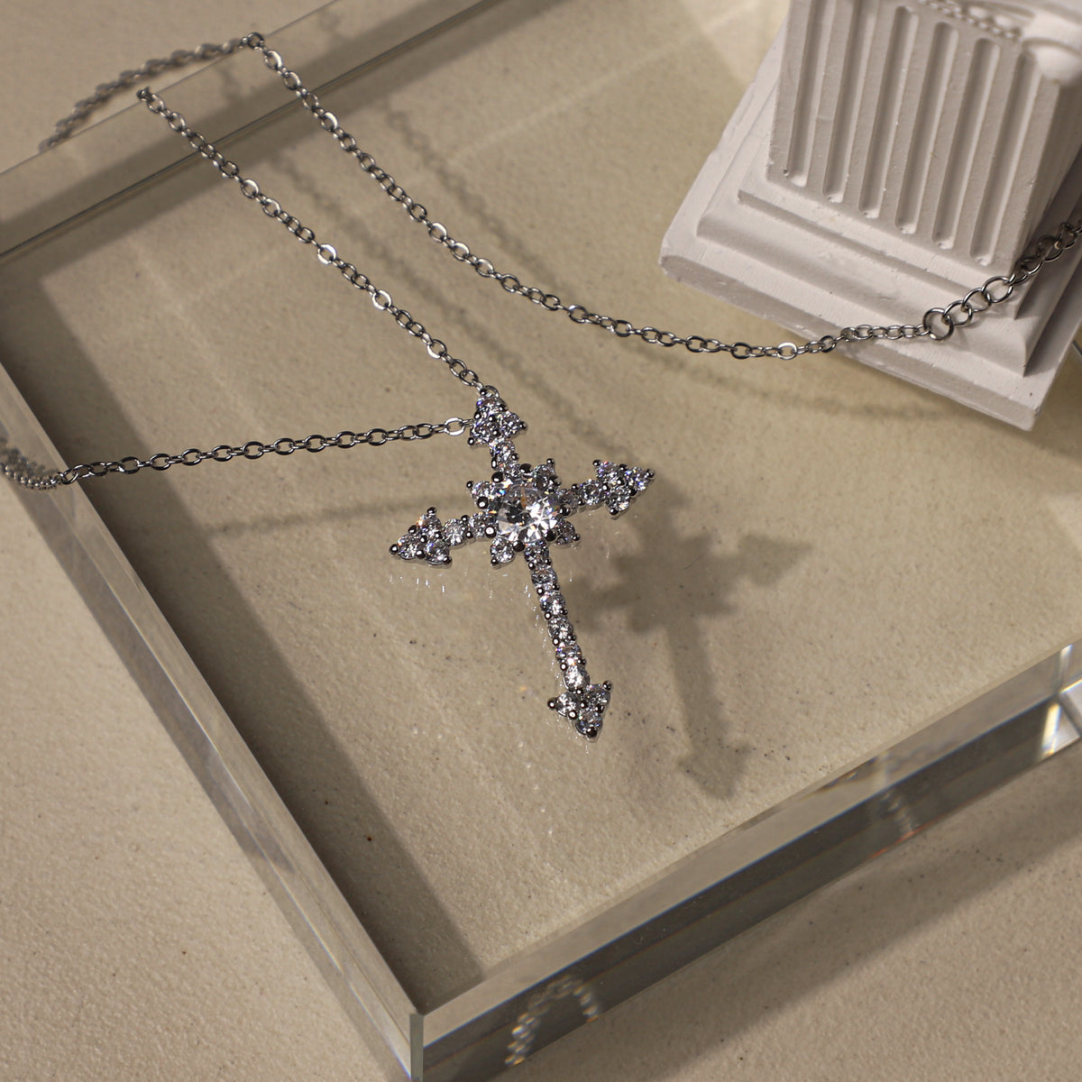 edoa Gothic Dainty Diamond Cross Necklace
