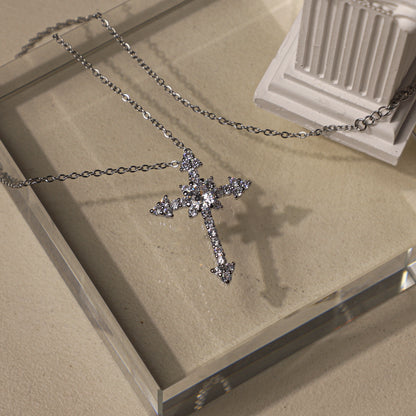 edoa Gothic Dainty Diamond Cross Necklace