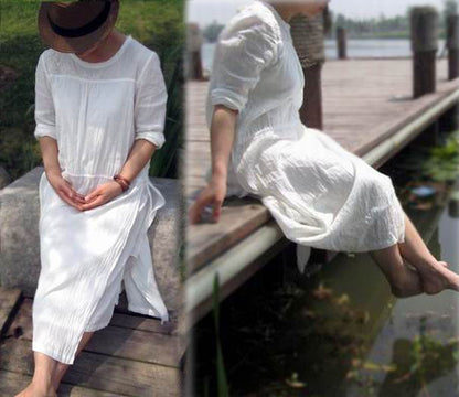 edoa Hand Embroidered Maxi Ramie Dress