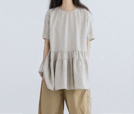 edoa Washed Linen Peplum Shirt