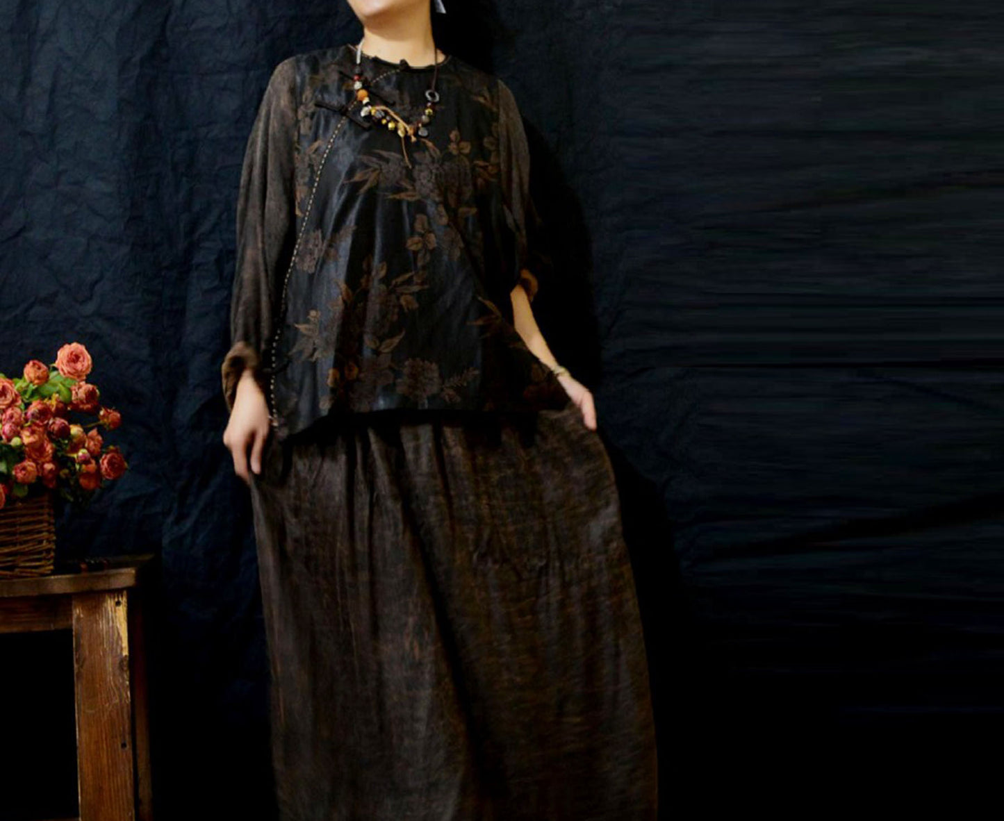 edoa Mud Silk Rayon Blend Jacquard Chinese Vest