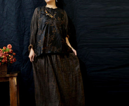 edoa Mud Silk Rayon Blend Jacquard Chinese Vest