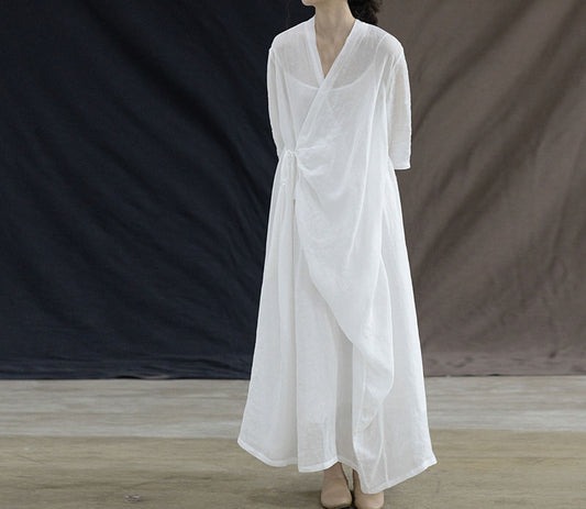edoa High Counted Ramie Tie Dress