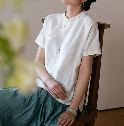 edoa Washed Linen Modified Chinese Blouse