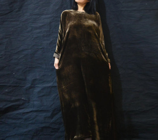 edoa Silk Velvet Long Dress