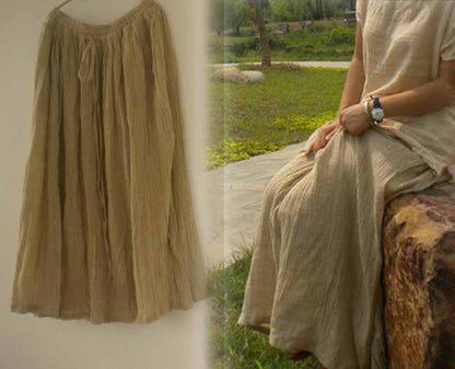 Textured washed linen long skirt
