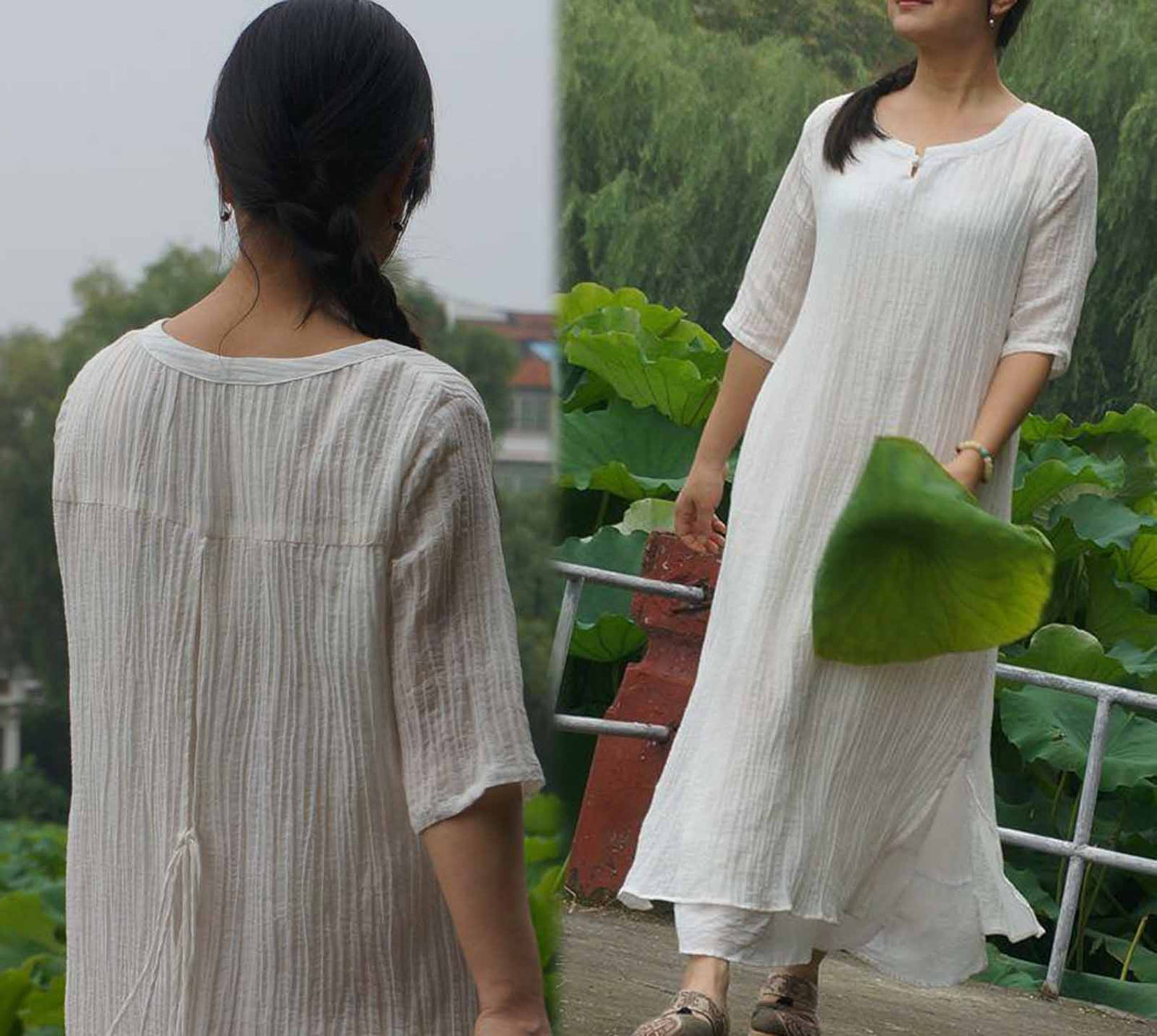 edoa Crinkled Ramie Cotton Blend Dress 