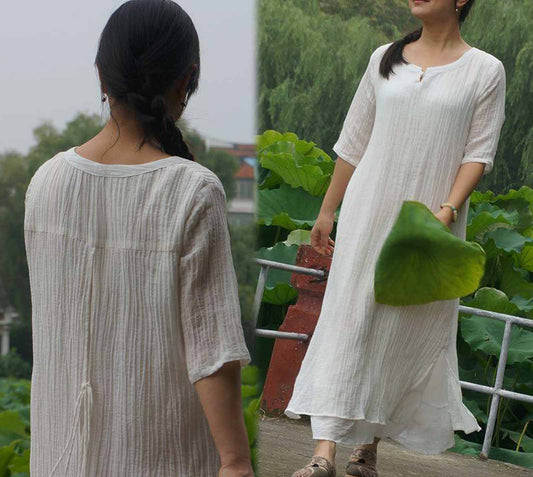 edoa Crinkled Ramie Cotton Blend Dress 