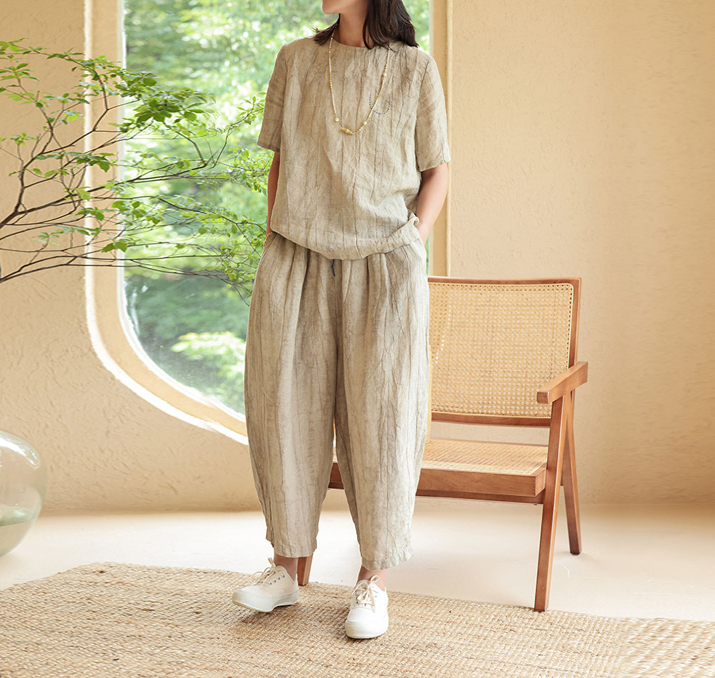 edoa Two Tone Crinkled Linen Shirt 