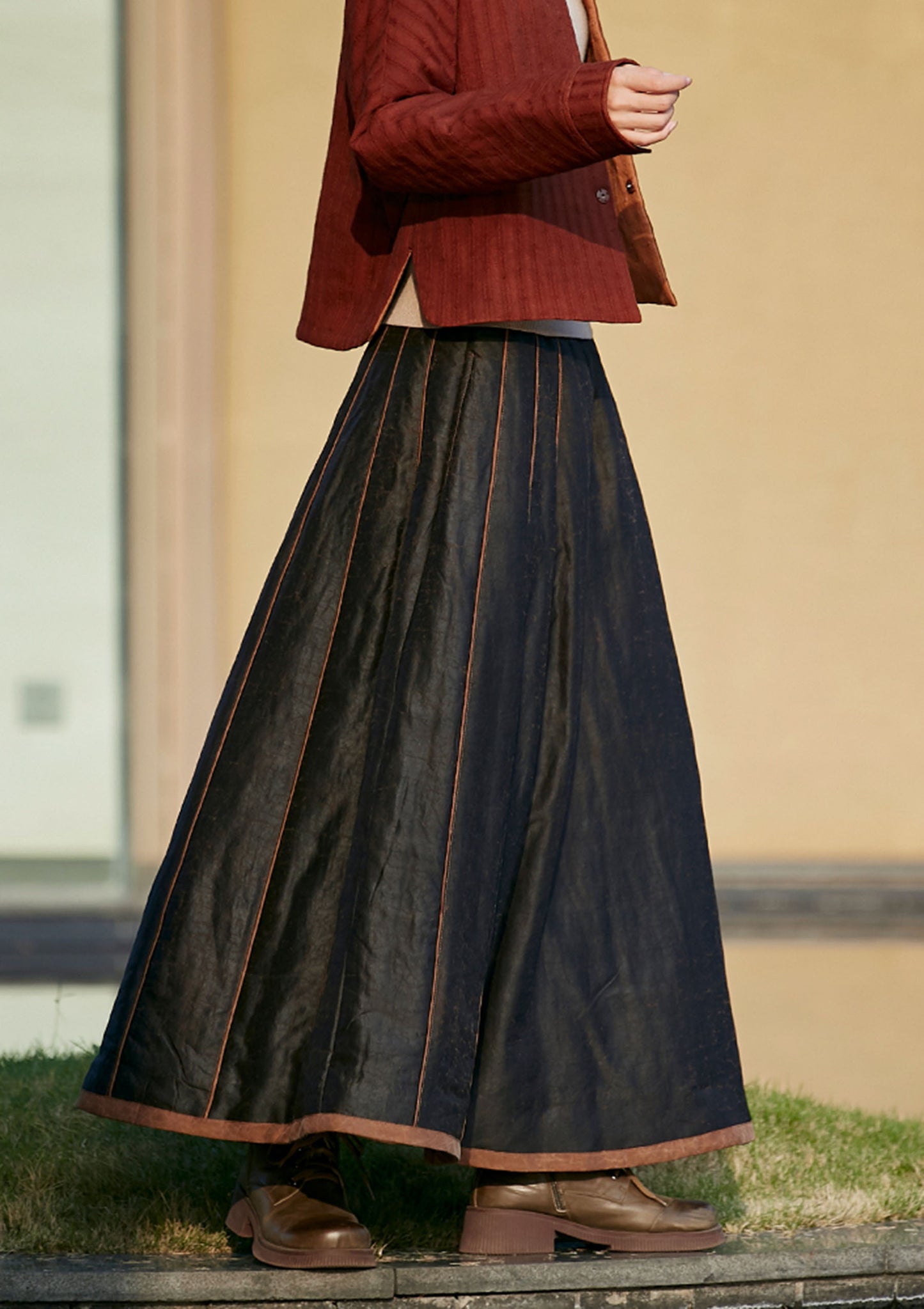 edoa Cracked Mud Silk Padded Chinese Mamianqun Pleated Skirt