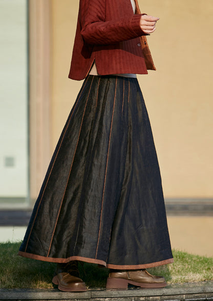 edoa Cracked Mud Silk Padded Chinese Mamianqun Pleated Skirt